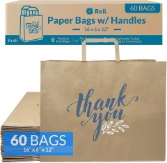 Reli.纸质购物袋 带手柄 | 60 件 | 大号 40.64 厘米 x 15.24 厘米 x 3