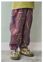 papa爬爬夏季儿童裤子印花防蚊裤男女宝宝双层绉布长裤透气潮 红色 66cm