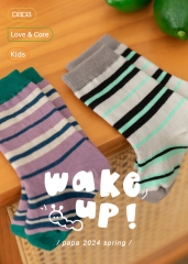 papa【2双装】爬爬秋儿童袜子男女宝宝条纹长筒袜百搭洋气时髦 条纹 2双 14 cm 紫色 10c