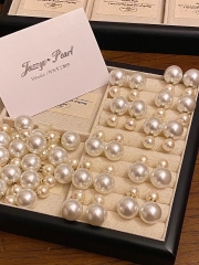 双珍珠冷光澳白色香槟色炫彩光耳钉