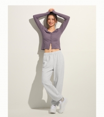 Hollister24秋冬新款美式小海鸥刺绣修身长袖开衫T恤女 紫色 S