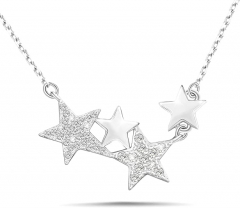 Star 女孩女士星星项链 - 纯银可调节星形吊坠项链方晶锆石链低过敏性极简主义星星魅力项链 适合青