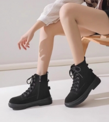 真皮马丁靴女春秋单靴登山工装靴子女厚底增高棕色绒面短靴