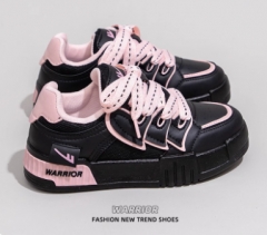 板鞋女款2024秋冬新款运动休闲百搭厚底增高原创小众板鞋子女 黑色 36码