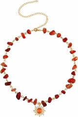 Sacina 波西米亚风哥特式嬉皮士太阳项链,天然水晶颈链,女士水晶项链,红玉髓项链,波西米亚项链,