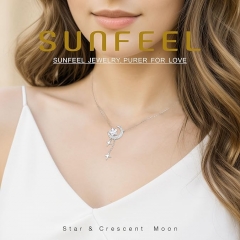 HOPE LOVE SHINE女士星星项链 925 纯银月亮星星吊坠项链方晶锆石颈链精致珠宝 适合她