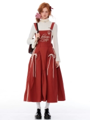 秋冬款美式复古设计感运动风字母刺绣工装背带连衣裙女